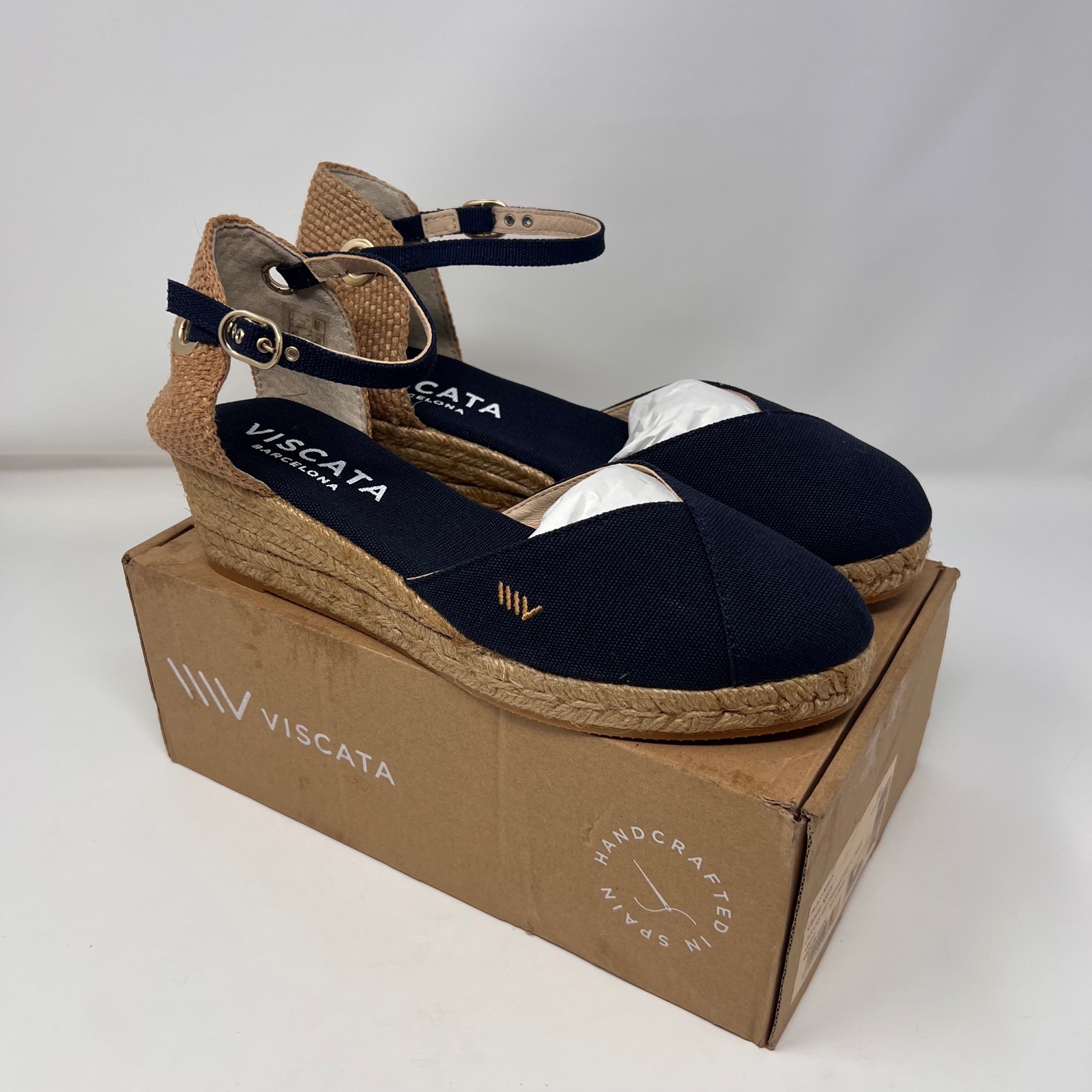 Viscata Pubol Espadrille Wedge Sandals Womens 40 Us 9 Navy Canvas Spain Nib — image 2 of 8